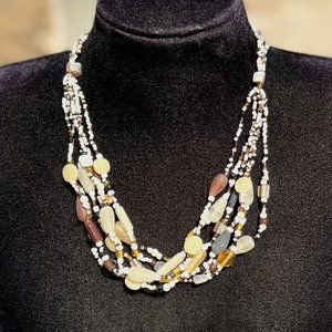 Multi Strand Bead & Stone Ocean Beach Vibe Necklace Seed Bead Hand Beaded NWT